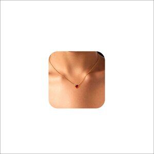 14K Gold Plated Heart Pendant Necklace with Crystal, 16" + 2" Extender